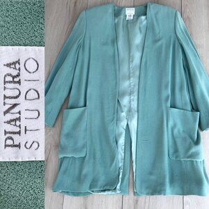 Vintage 80s Pianura Studio Women's Open-front Long Mint Blazer Made in Italy (M)